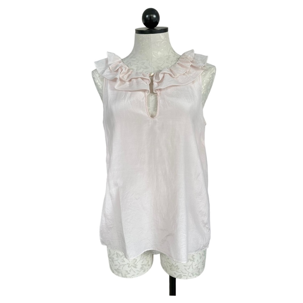 J. Crew Pink Cotton Silk Sleeveless Blouse Ruffled Neckline Keyhole Tank Size 8